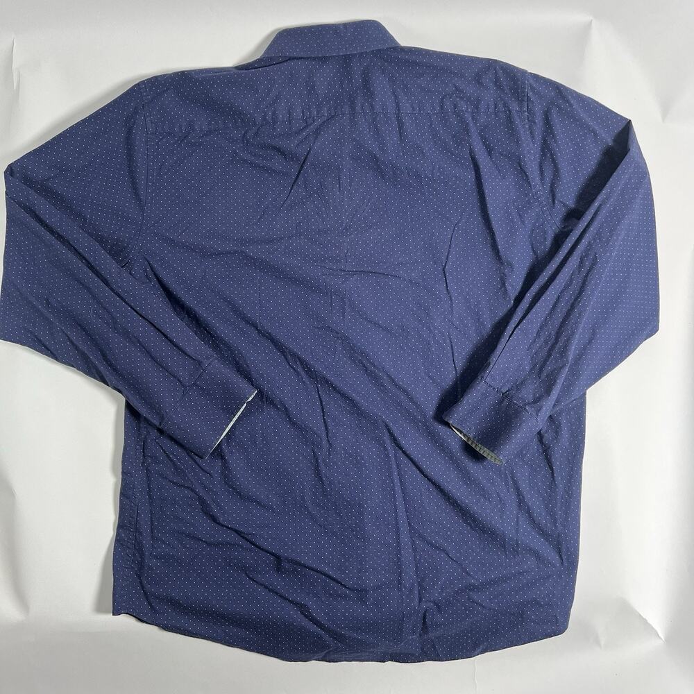 147 & Union Trim Fit Stretch Slim Blue Polka Dot 100% Cotton Dress Shirt L - Picture 4 of 7